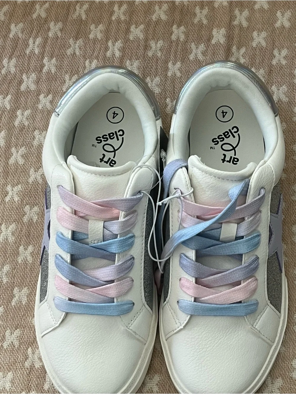 art class White Sneakers with Pink, Blue, Lavender Laces